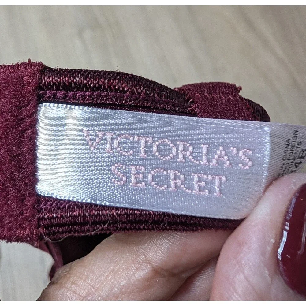 Vintage Y2K Victoria’s Secret 34B Velvet Bodysuit Burgundy Gold Underwire Thong